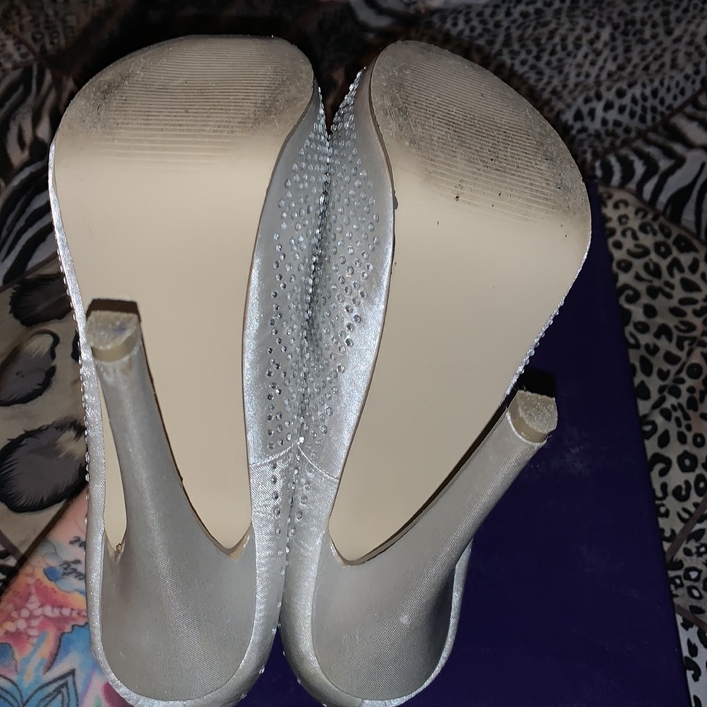 Silver Rhinestone Peep Toe Pumps - Picture 4 of 7